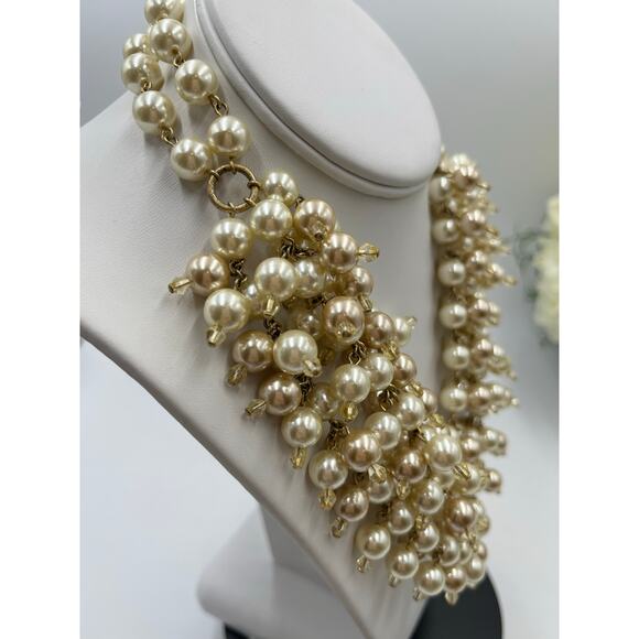 Stella and Dot Sophia MultiStrand Cluster Ivory Faux Pearl Bib Necklace - Picture 3 of 9